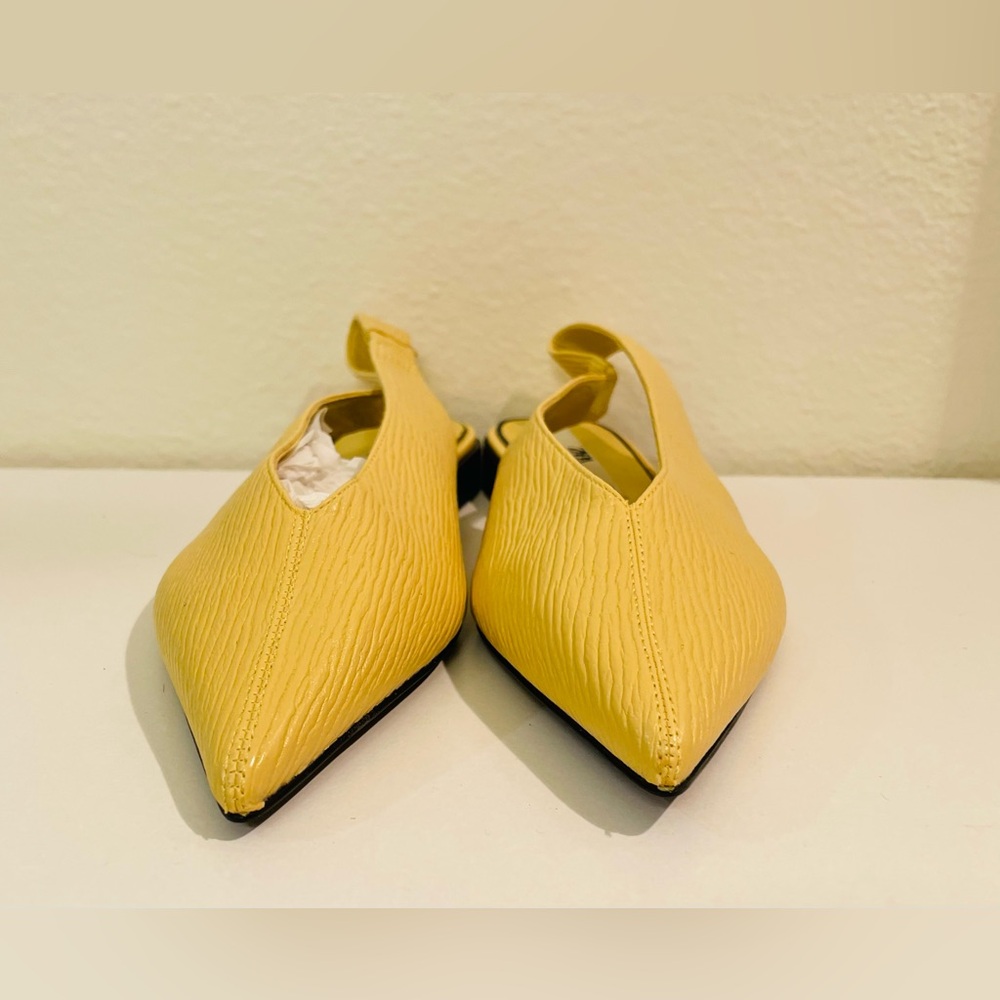 Zara Yellow Pointed Toe Slingback Low Heel Textured Flats Size 7.5 (EU 38) - Picture 7 of 11